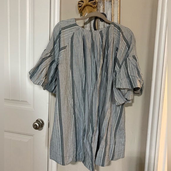 Free people Aleida sage green striped puff sleeve mini dress S - Picture 4 of 10